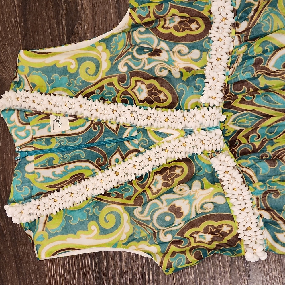 ❤️ NWOT! MILLY BEADED GREEN GOLD BROWN A-LINE DRESS, 2 - Picture 4 of 16